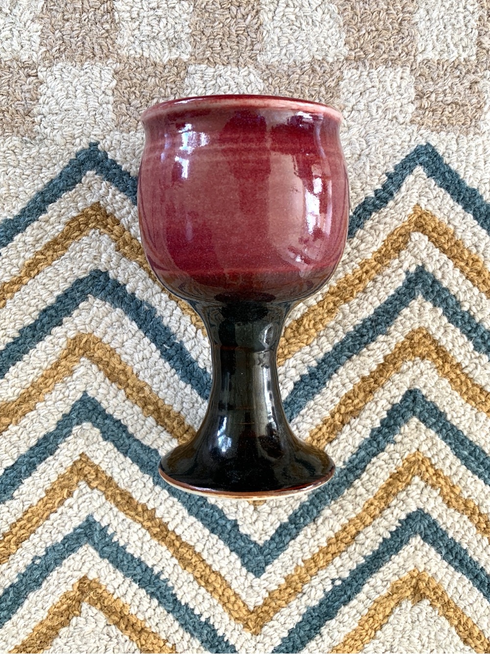 Handmade black burgundy red painted ceramic wine goblet